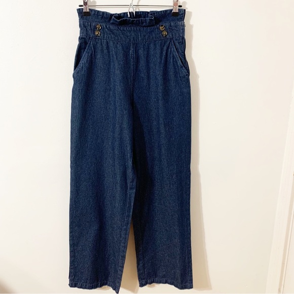 Vintage High Waist Dark Wash Wide Leg Denim Jeans Side Zip Paper Bag Silhouette - Picture 1 of 10